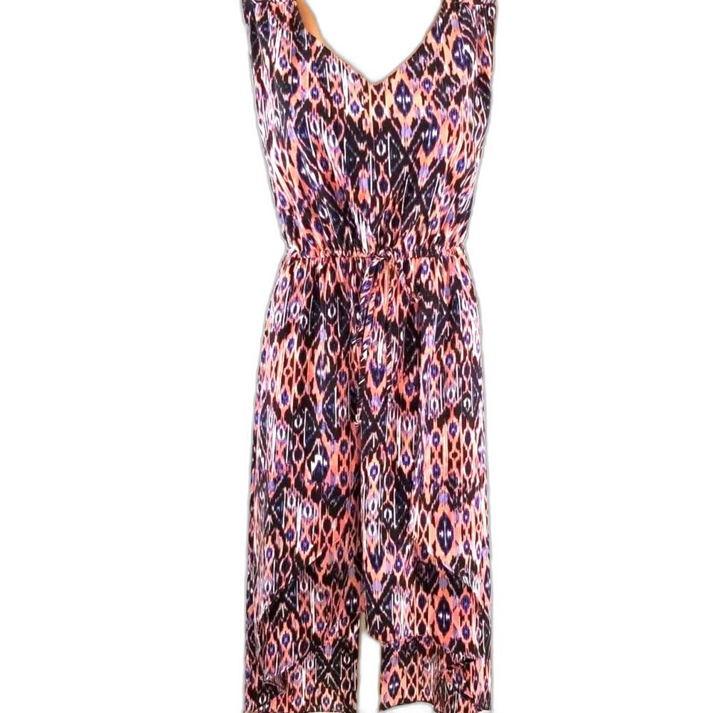 Kenneth Cole Geometric Ikat Print Midi Dress Elastic Drawstring Waist Medium M - Picture 2 of 7